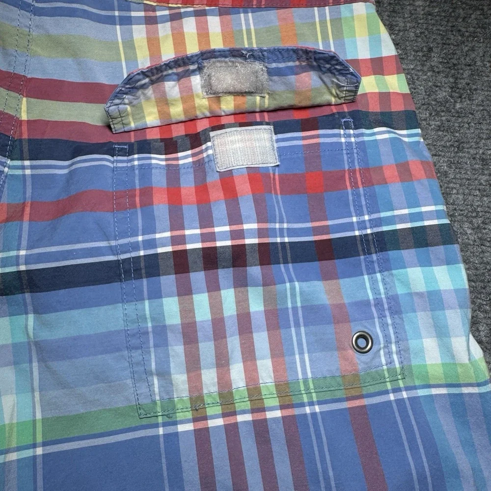 VTG Polo Ralph Lauren Board Shorts Men Tag 33 Blue Plaid Madras 7